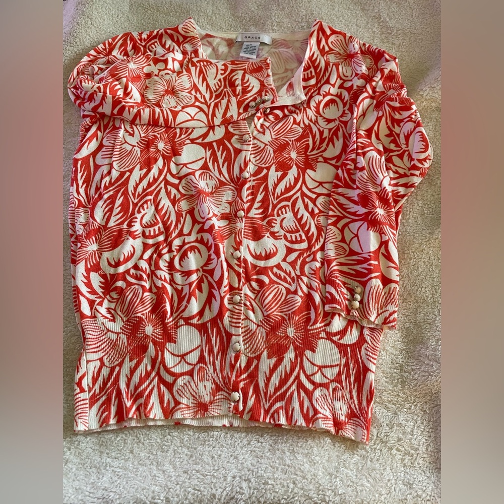 Grace Orange Short Sleeve Notched Collar Cardigan